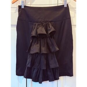 2b Bebe Satin Black Ruffle Detail Pencil Skirt Sz S Y2K Cocktail Romantic 90s